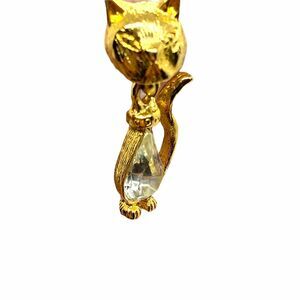 Cat Lapel Pin Vintage Womens Gold Tone Textured Jelly Belly Acrylic Lightweight
